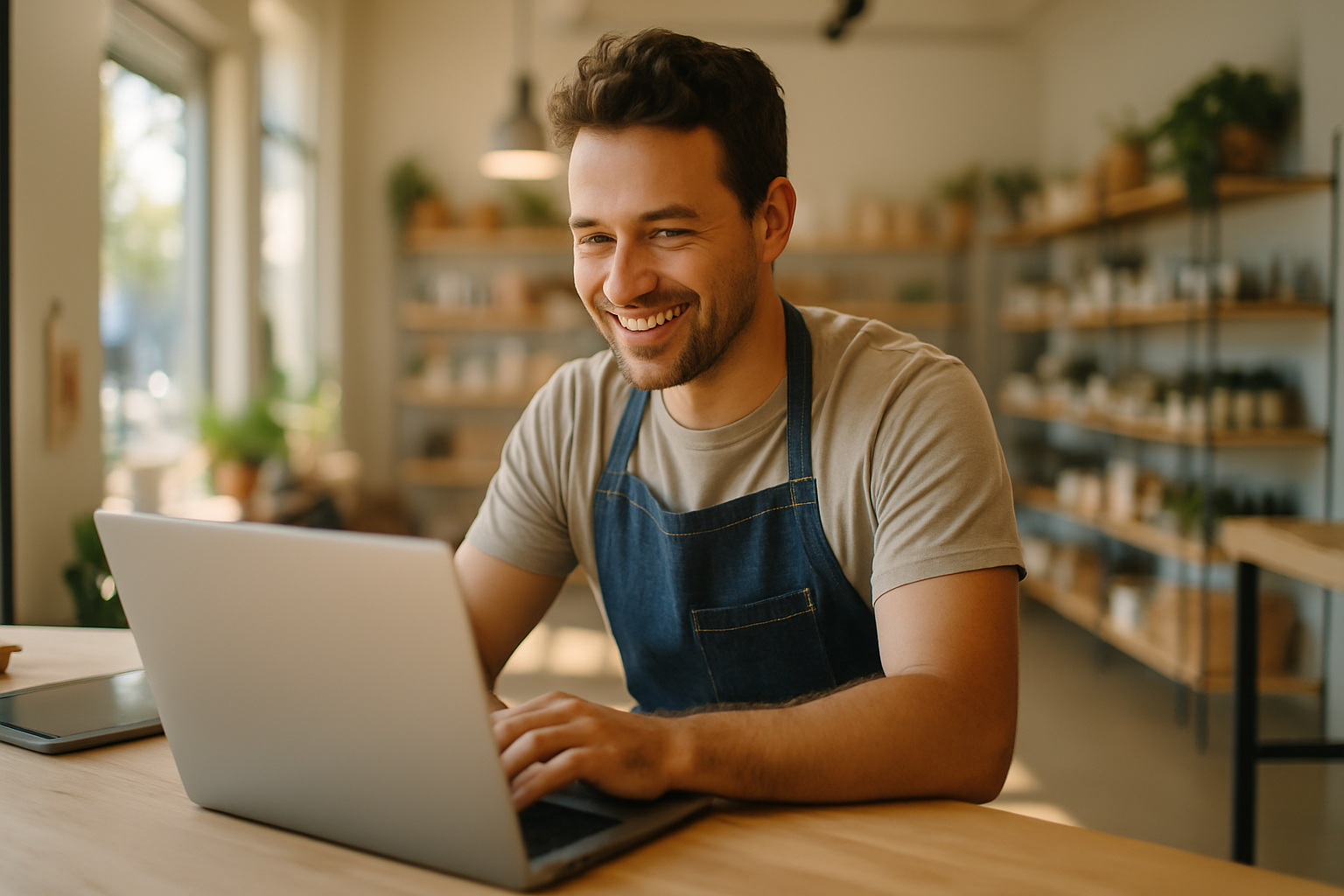 Small business owner using their new website
