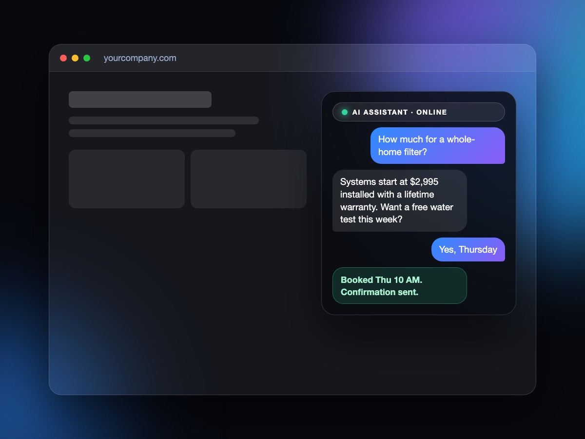 AI assistant answering a customer chat on a small-business website