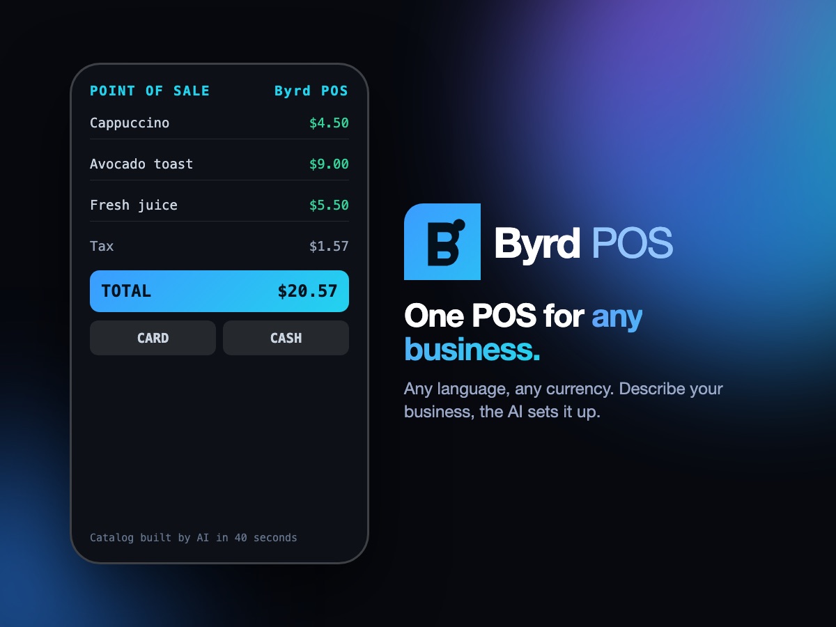 Byrd POS checkout screen with a catalog set up by AI