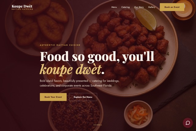 Screenshot of the Koupe Dwèt Catering website