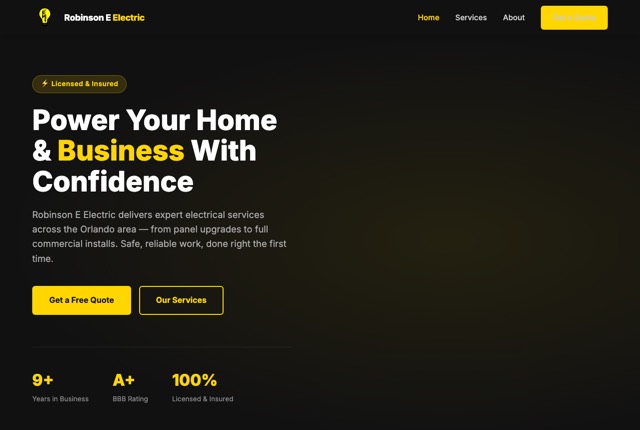 Screenshot of the Robinson E Electric website