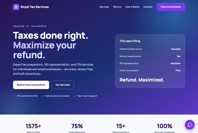 Screenshot of the Royal Tax Services website
