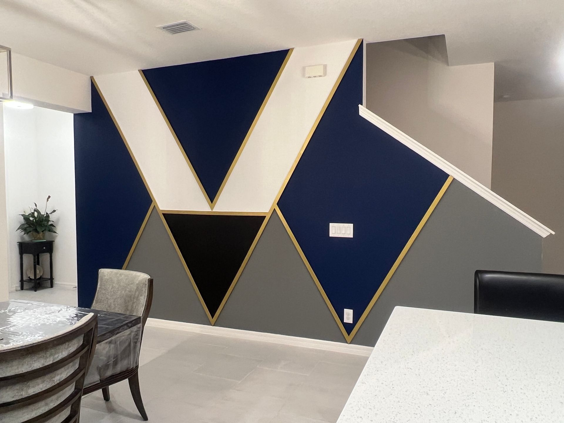 Geometric black and white accent wall